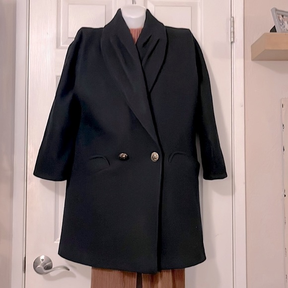 Donnybrook Vintage Black Wool-blend Double Breasted Coat Sz 6 - Picture 2 of 6